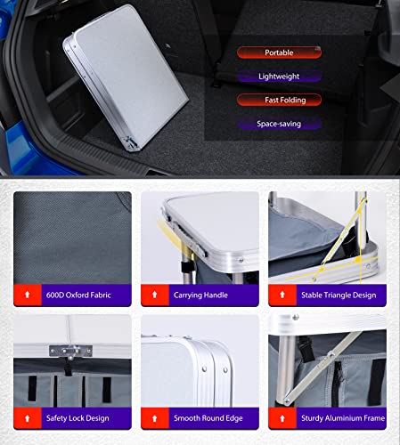 Nice C Folding Table Height Adjustable, Camping Table, Storage Kitchen Table, Lightweight Aluminum, With Carry Handle For Outdoor, Beach, Bbq, Picnic, Cooking, Festival, Indoor, Office #TOP4