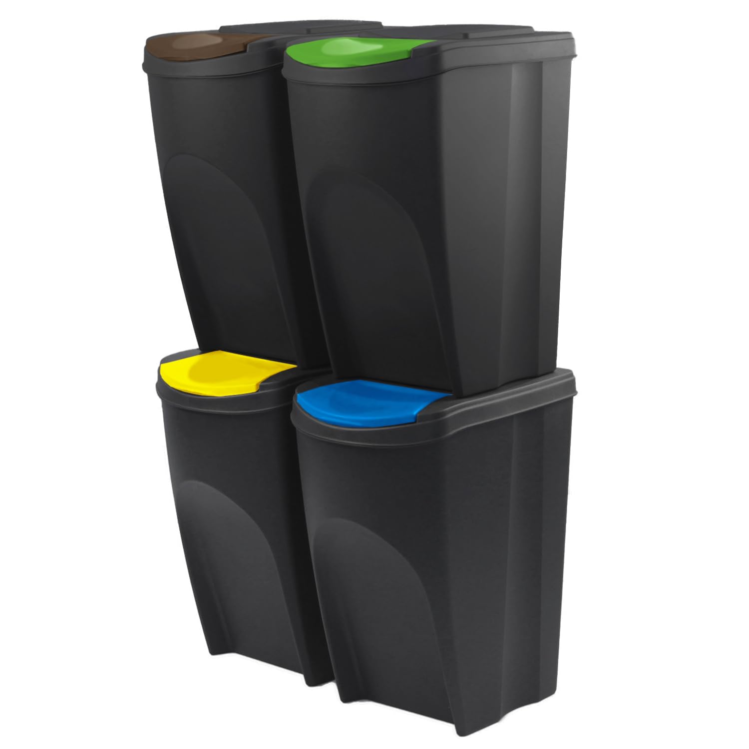 IMJ-Global - Bidoni Differenziata da Interno, Set Cestini Spazzatura Differenziata Impilabili (4x35L) Pattumiera Comoda per Contenere Umido-Vetro-Plastica-Cartone, Kit Raccolta Differenziata Interno