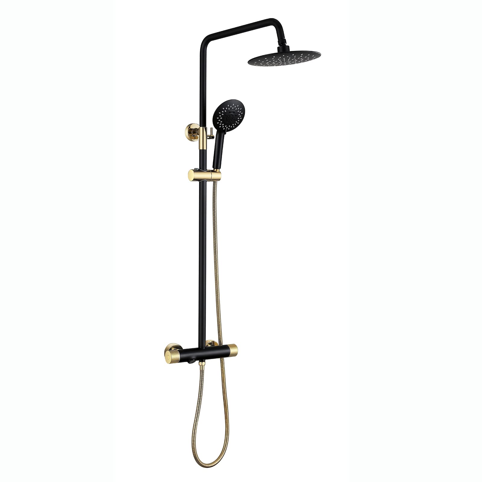 Système de douche thermostatique avec douchette 4 jets et robinetterie murale noire