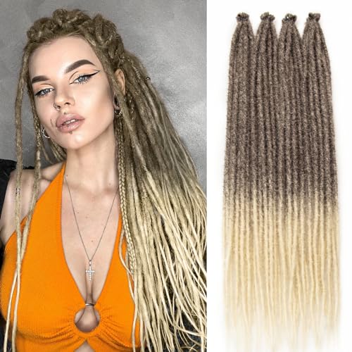 Dreadlock Extensions 24 Inch Synthetic Hippie Single Ended Dreads 15 Strands Ombre Blonde 0.6 cm Width Loc Extensions Reggae Style Crochet Hair for Women (24 Inch (15 Strands), T33/613)
