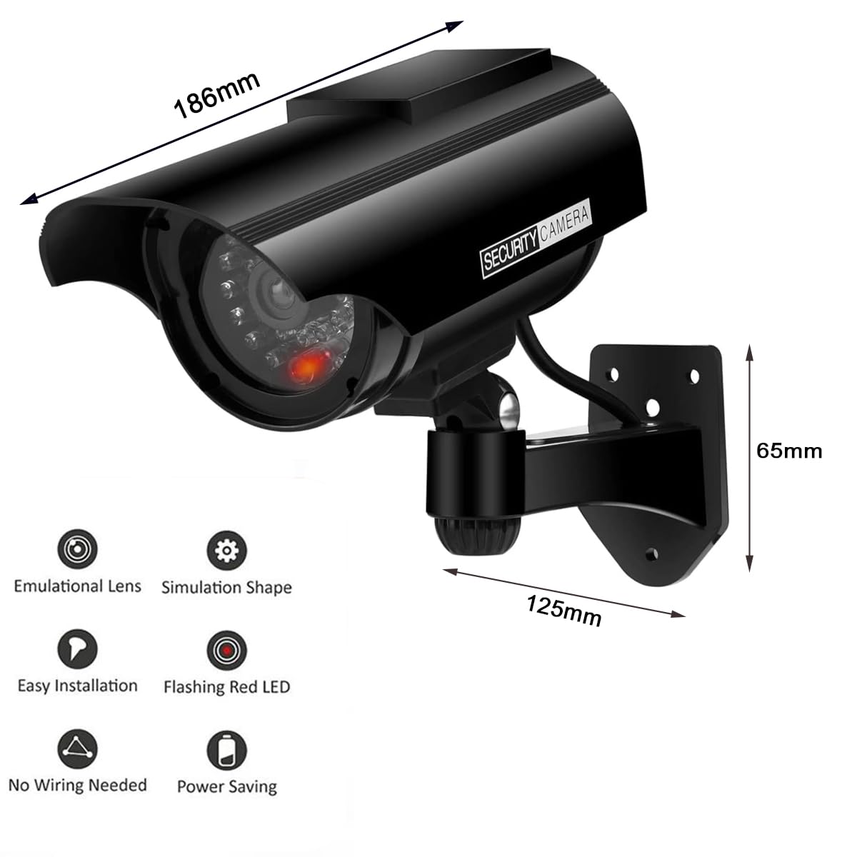 Cámara Ficticia CCTV con Energía Solar Cámara de Vigilancia Falsa Ficticia, Cámara de Vigilancia CCTV Falsa Realista con LED Parpadeante, para Interior y Exterior (Negro-2)