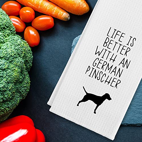 Life Is Better With A German Pinscher Kitchen Towels，Cotton Modern 24 X 16 Inches Dish Towels Dishcloths, Dish Cloth Flour Sack Hand Towel For Farmhouse Kitchen Decor,Dog Lovers Girls Women Gifts #TOP1