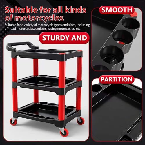 Image of Auto Detailing Cart with Wheels, 3 Tier Rolling Detail Cart, Car Wash Organizer for Detailers Garage, Workshop, Repair Shop, Storage Tool