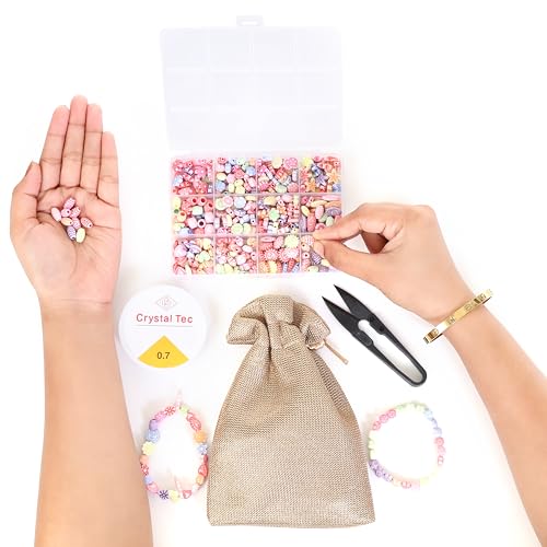 Image of Ambitieux DIY Bracelet Making Kit for Girls - 12 Types Colorful Beads with Charms, Elastic Thread, Earrings, Clasps & Rings - Jewellery Craft Kit for Kids, Birthday Return Gift, Rakhi Special Set for 2 3 4 5 6 7 8 9 10 years (Dual Tone beads)
