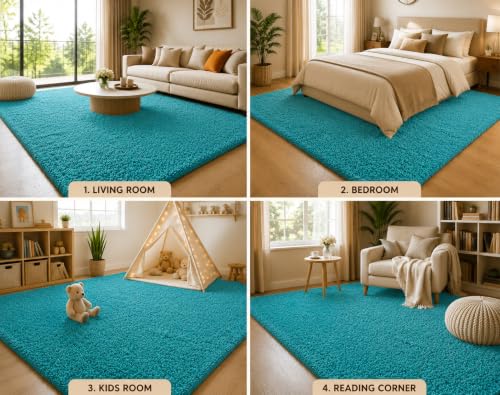 Image of Shaggy Carpet 3x5 Ft for Living Room & Bedroom (Sky Blue)