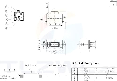 Miniatura 3 de AARAH 1000PCS 3 * 6 * 4.3 Mm 2pin SMD DC12V 50mA Tact Switch Push Button Touch Micro Switch 3x6x4.3mm White Button
