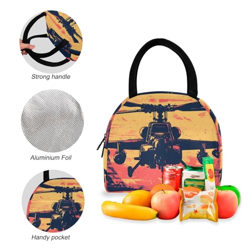Helicopter Poster Print Backpack Set with Lunch Bag, Large Capacity Travel Backpacks and Lunch Box Insulated for Commute Hiking Picnic4