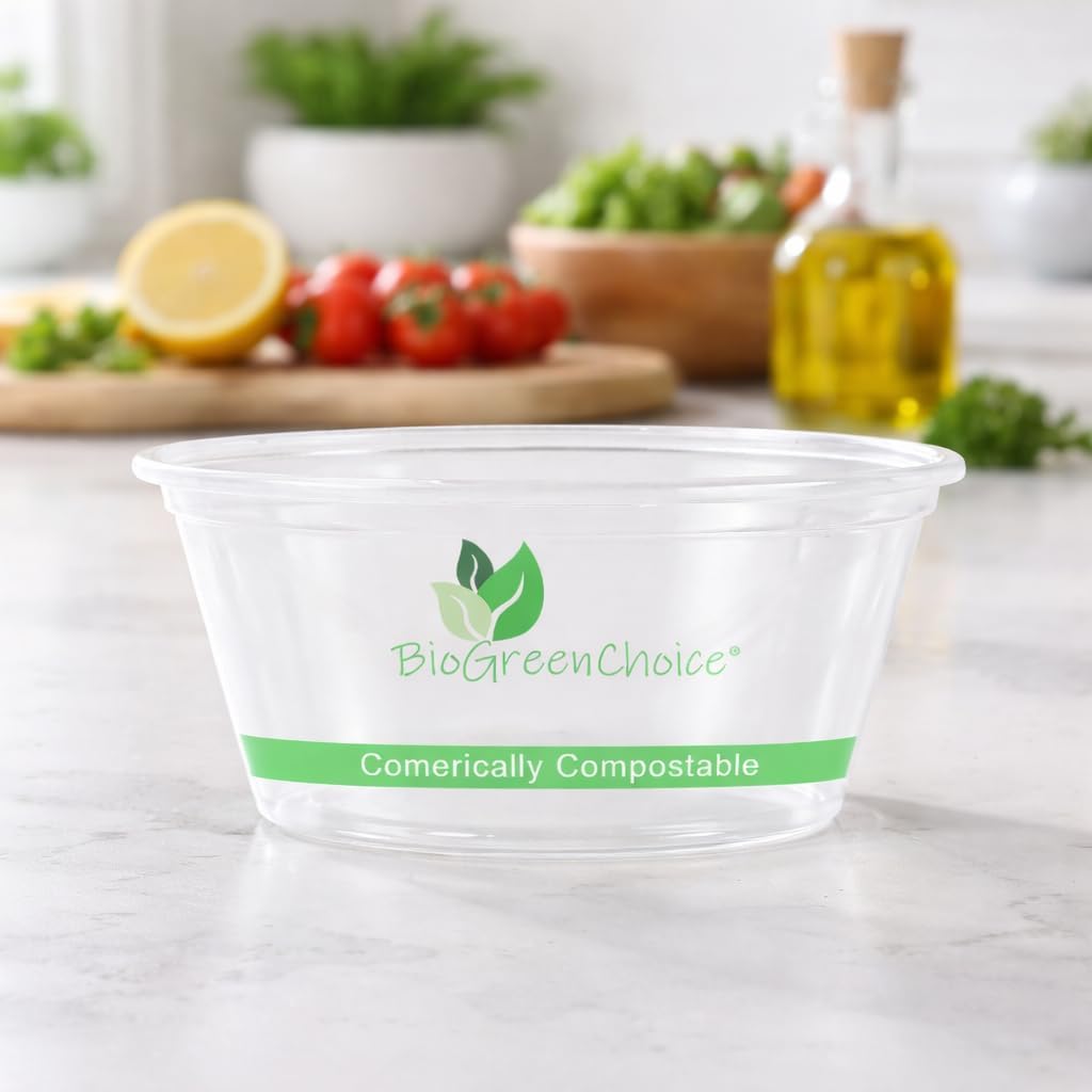 BioGreenChoice 2 oz Compostable Clear PLA Portion Cups Bulk Case of 2000 CT, BPI Certified Plant-Based Plastic Cold Food Containers, Disposable Condiment & Sampling Cup Lids Sold Separately