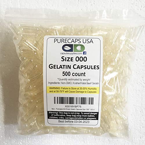 PurecapsUSA - Clear Empty Gelatin Capsules - Size 000 (500 Joined Capsules)