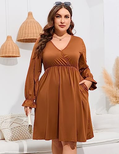 Image of ShopWonder Plus Size Dress Women's V Neck A-Line Knee Length Wrap Swing Dresses Plus Size A Line Party Mini Dress