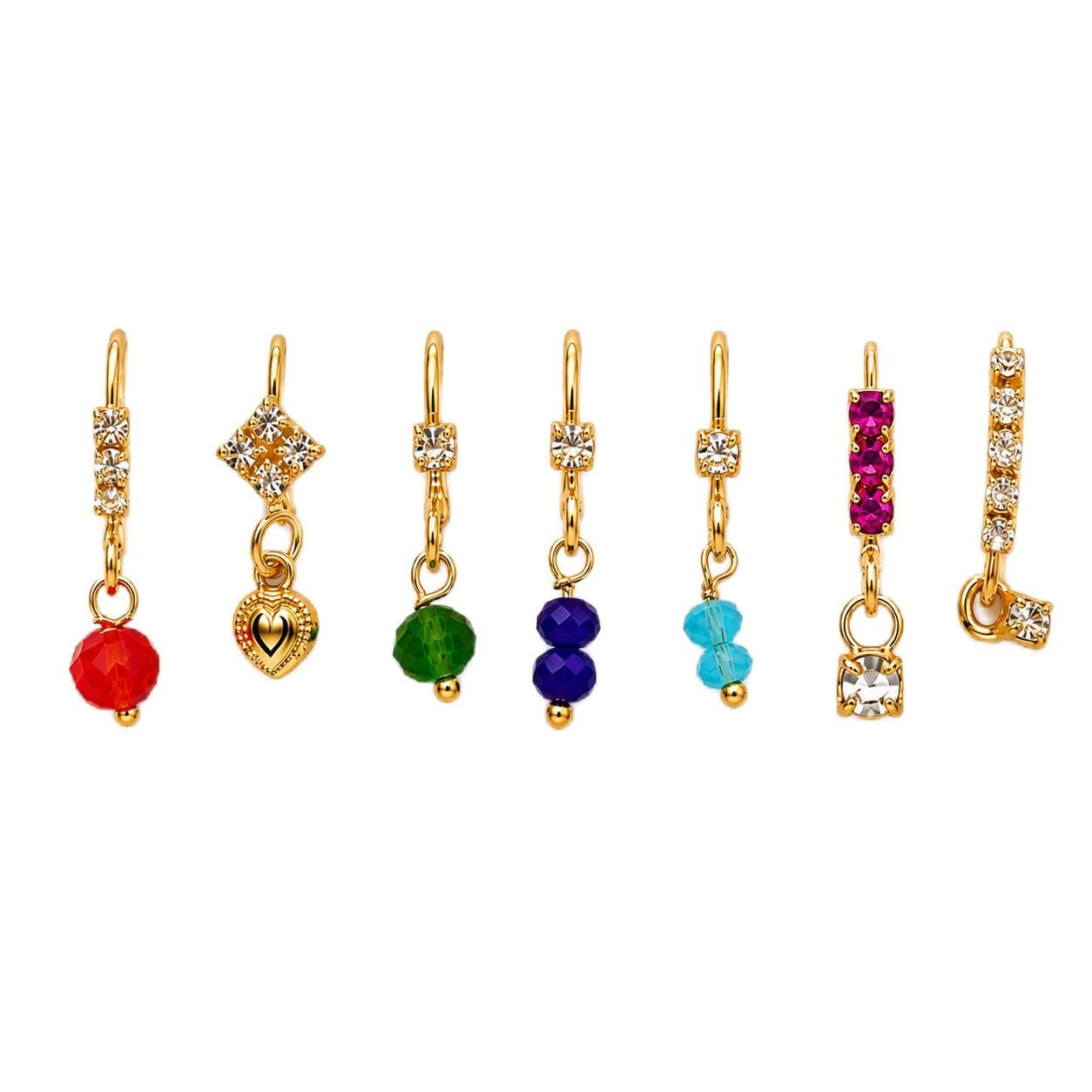 Multicolor Nose Pin or Nose Ring Set of 7, Gold Toned-image-26