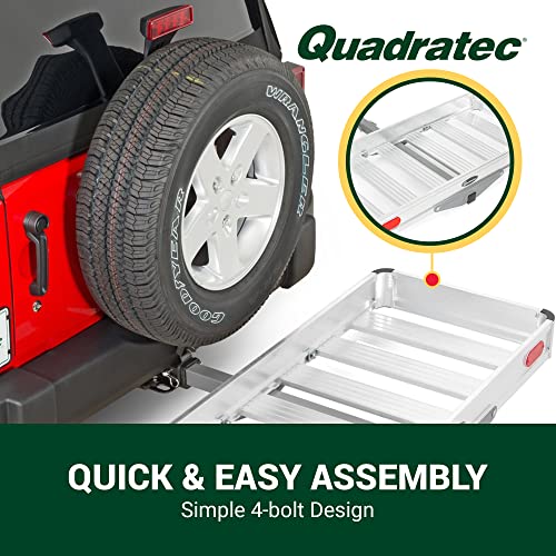 Quadratec Lightweight Aluminum Hitch Mount Cargo Rack Basket, 47.5" X 21" X 3.5" - Includes Waterproof Jumbo Cargo Storage Bag - Heavy Duty 300Lb Weight Capacity - Compatible With Jeep Yj, Tj, Jk #TOP2