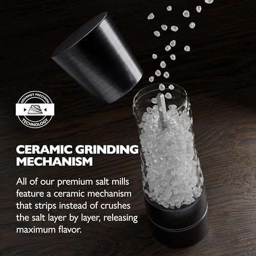 Image of COLE & MASON Derwent Salt Grinder - Gunmetal Mill Includes Gourmet Precision Mechanism and Premium Sea Salt