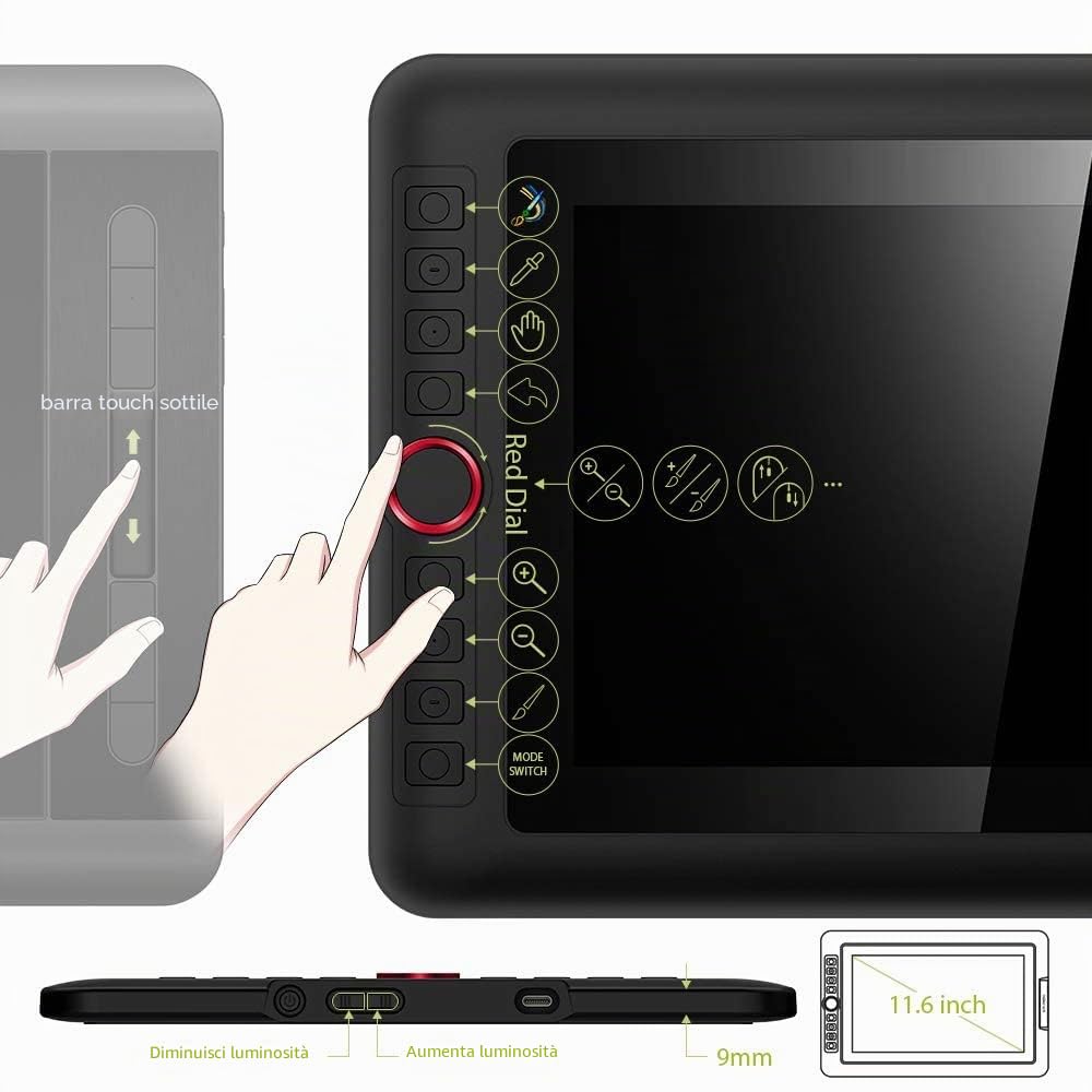 XPPen - Tablet grafico con schermo Artist 12 Pro, schermo completamente laminato da 11,6 pollici, 8 tasti di scelta rapida Pennino senza batteria a 8192 livelli con funzione Tilt a 60 °