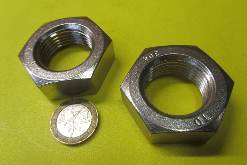 18-8 Stainless Steel Hex Nut 1-1/8" -12 Thread x 1-11/16 W x 39/64 H 2 Pcs