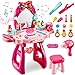 LINFUN KIDS Coiffeuse de Vanité Coiffure Enfant Jouet Fille Princesse 3 4 5 Ans, Maquillage Enfant, Miroir avec Lumières et Musique, Tabouret
