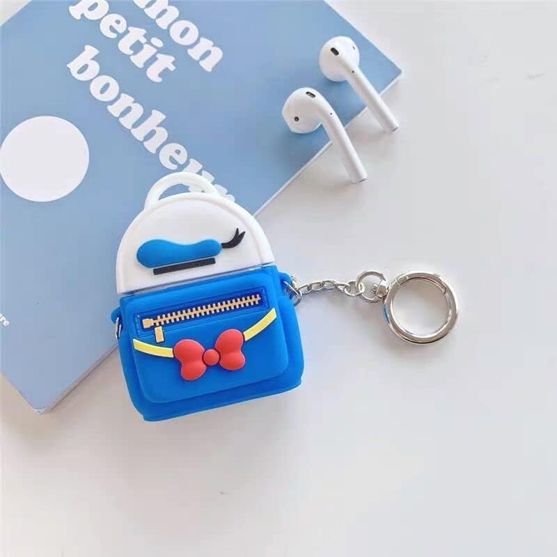 Miniatura 3 de Funda de silicona suave con clip de gancho para llavero para Apple AirPods 1, 2, 1ª generación, mochila de pato Donald, animación de animación 3D,