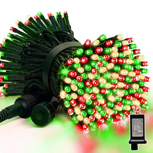 LAMPHOME 66ft Christmas Decorative Mini Lights, 200 LED Green Wire Fairy Starry String Lights Plug in, 16 Lighting Modes for Indoor Outdoor Xmas Tree Wedding Party Decoration (Red/Green/Warm)