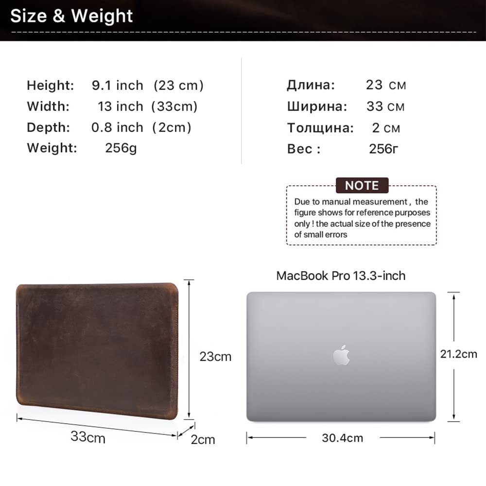 CONTACT'S FAMILY Skórzany pokrowiec na laptopa MacBook Air/Pro 13,3", wąski pokrowiec ochronny na laptopa MacBook Air/Pro 13,3 cala (model poziomy) (brązowy)