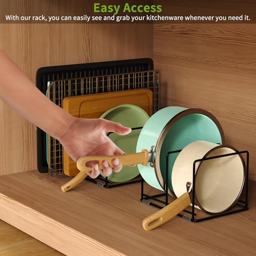 Pan and Pot Organizer Rack, Cutting Board Organizer for Cookie Sheet,Frying Pan inside Cabinet,Baking Pan, Tray Organizer for Kitchen Storage - Total 5 Compartments(2 Pcs) - Image 5