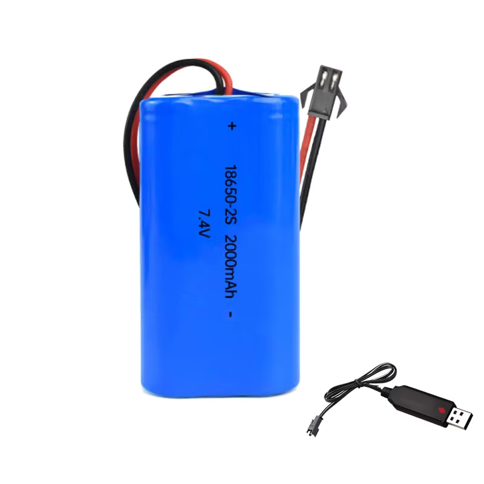 XYHJUAS 7.4V 2000mAh Li-ion 18650 Battery Pack Replacement Rechargeable Battery Pack with SM-2P USB Charger Cable for RC Airplane DIY, Fishing Lights,
