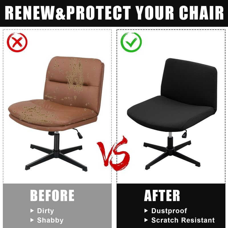 TOPCHANCES Armless Chair Slipcover,Waterproof Criss Cross Chair Cover,Office Desk Chair Covers Stretchable,Mid Back Wide Seat Accent Chair Covers Without Arms for Computer Task Vanity Chairs