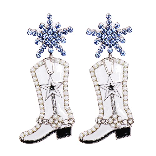 CZ Snowflake Cowgirl Boot Dangle Earrings for Women Girls Cubic Zirconia Star Shell Pearl Western Cowboy Statement Drop Dangling Stud Fashion Christmas Festival St.Patrick's Day Party Jewelry Gifts
