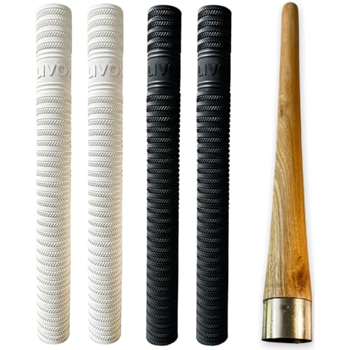 Image of LIVOX Ultra Tacky Rubber Cricket Bat Grip with Cone Bracelet Ring Texture Bat Gripper Cone Cricket Accessories for Boys, 4 Cricket Bat Grip & 1 Wooden Cone