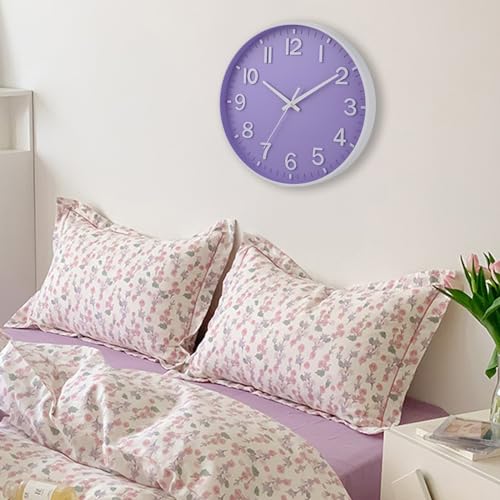 Image of HZDHCLH Purple Wall Clocks Battery Operated,12 inch Silent Non Ticking Modern Wall Clock for Living Room Bedroom Kitchen Office Classroom Decor