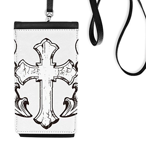 Sac à main suspendu téléphone en cuir noir Église Sainte-Croix pochette culturelle pour chrétien