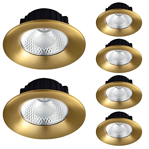 GTHTUHFD Paquete De 6 Focos De Techo Tipo Ojo De Latón De 5W, 7W, 9W Y 12W, Downlights Led De Reemplazo con Bisel Dorado, Focos De Panel De Techo Redondos De 3/4/5 Pulgadas.,12w-6000k