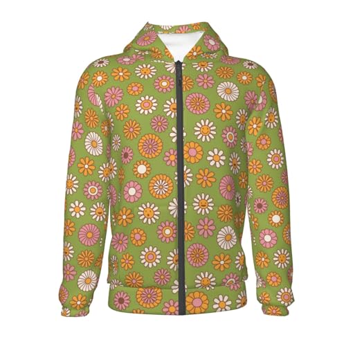 Nostalgic 70s Groovy Print Kids Pullover Hoodies Boys Zip Up Sweatshirts Girls Athletic Clothes with Pocket2