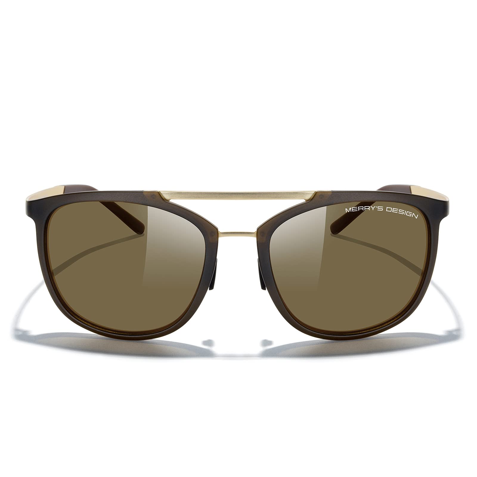 MERRY'S Square Polarized Sunglasses for Men Women Vintage Double Bridge Sunglasses Mirrored Lens
