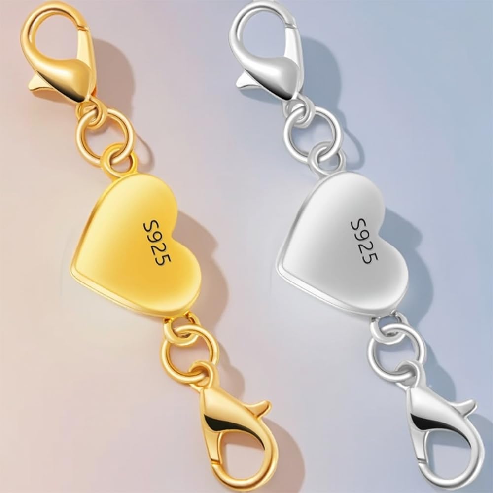 Cierres y cierres magnéticos de plata 925 en forma de corazón, convertidor de cierre magnético para suministros de fabricación de joyas, conector extensor de cadena para collar y pulsera (2 piezas