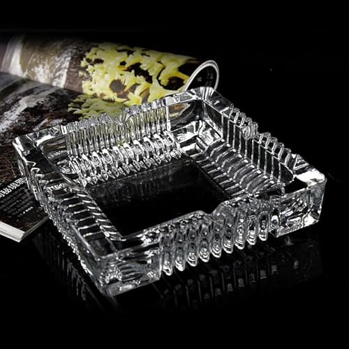 Image of NeWine Italian Premium Glass Ashtray | Tabletop Ash Tray for Indoor & Outdoor Use | Home Decor Ashtray | Hard Glass | BPA Free (Classic Square)