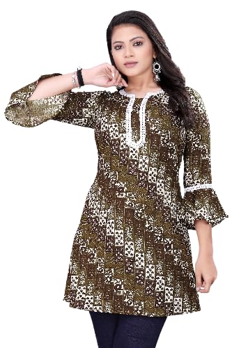 shree aksharam trends Aksharam Trends Presents Printed Rayon Fabric Tunic with Lace Boarder Pattern (AK-1330 R Tunic Lace Boarder Brown XL)-picture-50