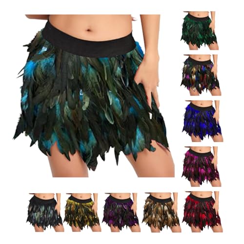 Disfraz de pavo real para mujer, falda de plumas, disfraz de escenario, vestido de baile, disfraz de carnaval, minifalda para cosplay, carnaval, disfraz de cuervo