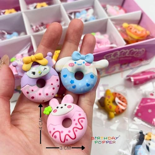 Image of Birthday Popper 48 Pcs Donut Erasers as Birthday Return Gifts for Kids - Assorted Cute 3D Cartoon Kawaii Mini Puzzle Erasers Set | Candy Bow Style School Stationery Collection for Boys & Girls