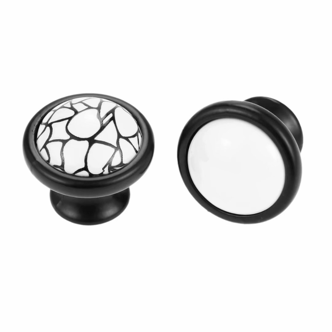 6 Stück Keramik Griffe Schwarz-Weiß - Shabby Chic Möbelknäufe Für Schränke