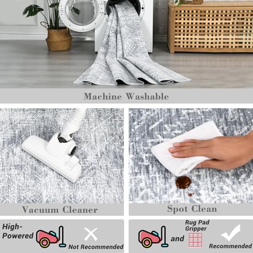 COZYLOOM Living Room Rug 5x7 Rug Washable Rug for Bedroom Modern Rug Non Slip Large Area Rug Geometric Soft Throw Rugs Low Pile Stain Resistant Carpet for Office Nursery Dining Room 5'x7' Grey