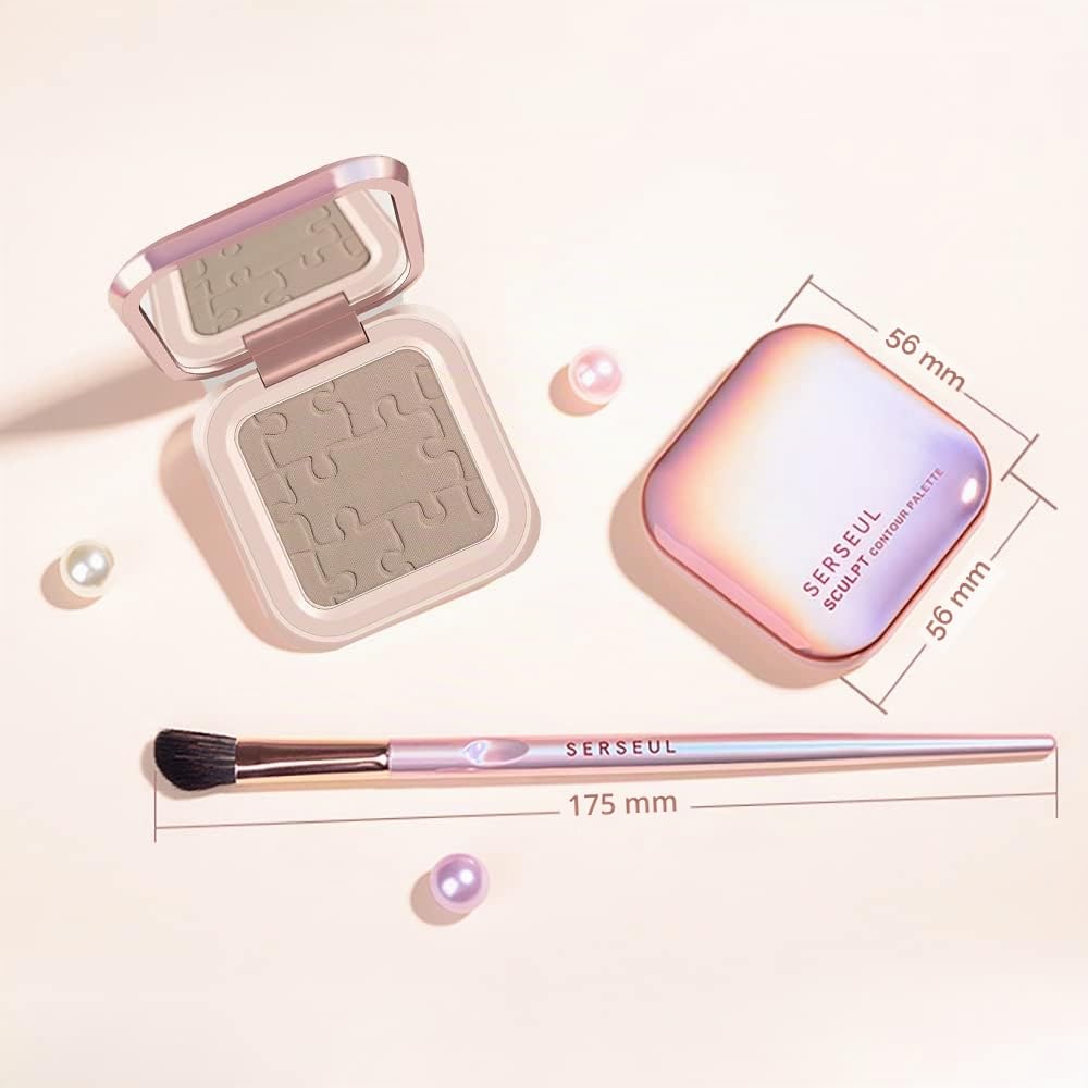 Go Ho Kontur-Make-up-Paletten-Set, Gesichtskontur-Set mit Spiegel und Pinsel, seidig glattes Konturpuder-Make-up