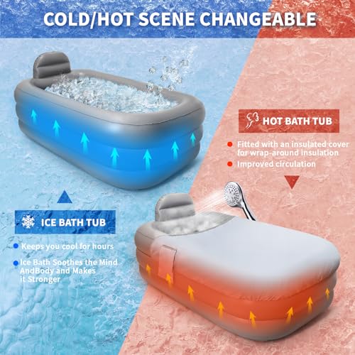 Foto de Bañera inflable para adultos – Bañera inflable para adultos para uso en ducha en interiores, bañera portátil para adultos con cubierta, 62.2 x 37.4 x 17.72 pulgadas, gris claro (imagen 4)