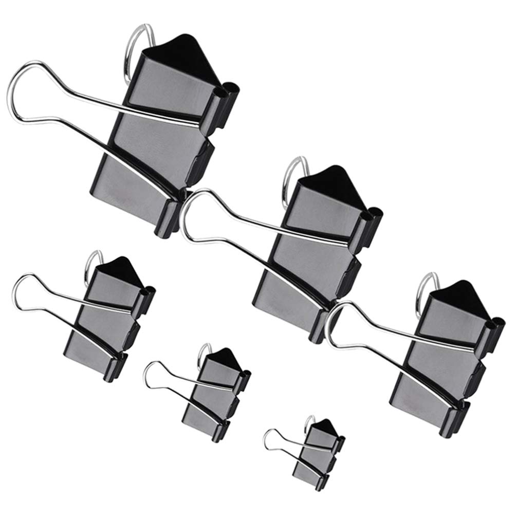 Operitacx 120 Pezzi Clip Fermafogli in Metallo Nero per Ufficio e Scuola, Design a Coda Larga, Facili da Trasportare, Dimensioni Assortite per Documenti