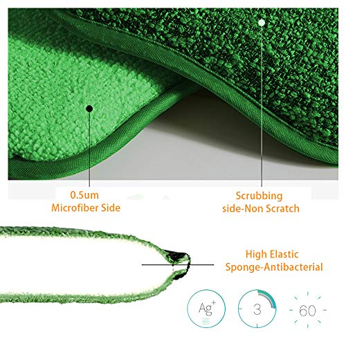 Dual Actie Microfiber Wassponzen, 5 STKS Antibacteriële Schuren Pads Niet krassen Herbruikbare Hygiëne Hero Spons met… - Image 5