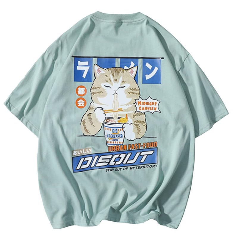 Vamtac Mens Oversized Cat Graphic Tees Harajuku Shirt Casual Summer Tops Streetwear Aesthetic T-Shirt Unisex