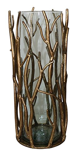 Italian Gold Iron Twig Accent Candle Hurricane with Glass Insert