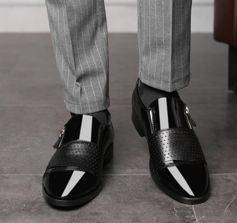 Men's Tuxedo Patent Leather Dress Shoes Mens Slip On Retro Classic Formal Business Pointed Toe Oxfords Shoes Non-Slip Softsole Walking Derby Shoes4