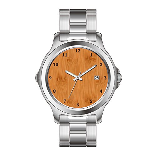 FDC Weihnachten Geschenk Uhren Damen Fashion Japanisches Quarz-Datum Edelstahl Armband Armbanduhr Bambus Toast Holzmaserung Look Armbanduhr