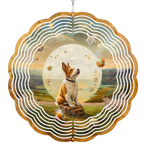 365CUSGIFTS Easter Dog Wind Spinner, St Patricks Day Decorations Gifts for Women, 3D Hanging Wind Spinners for Outdoor & Indoor Decor, 12 Inch Metal Wind Spinner for Garden Yard Home Ornament