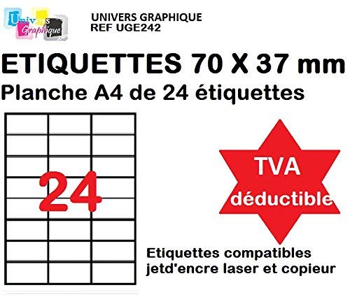 étiquette pour timbre 5 planches de 24 étiquettes soit 120 étiquettes pour timbre 63,5 x 33,9 mm compatible montimbre en ligne L7159 DE MARQUE UNIVERS GRAPHIQUE - facture avec tva deductible